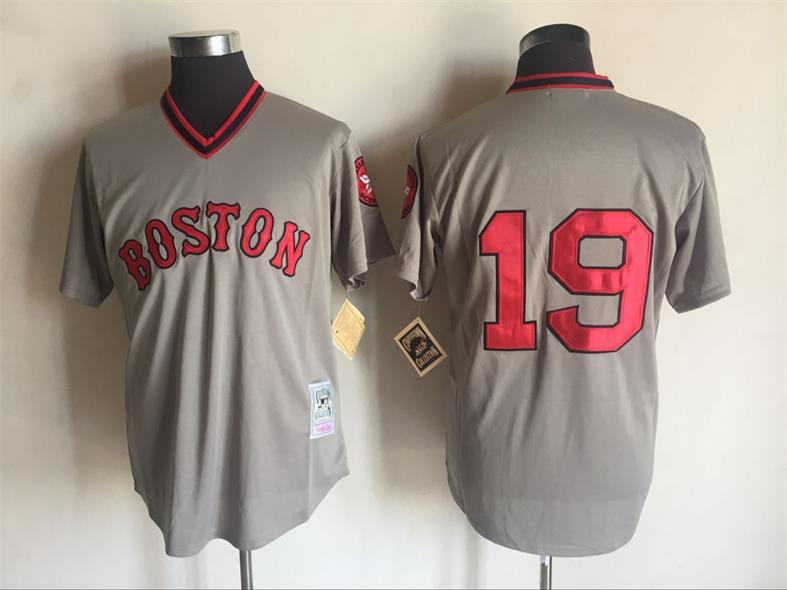 Men's Boston Red Sox #19 Fred Lynn 1975 Gray Throwback Jersey