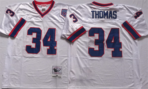 Men's Buffalo Bills #34 Thurman Thomas White Mitchell & Ness Throwback Vintage Jersey