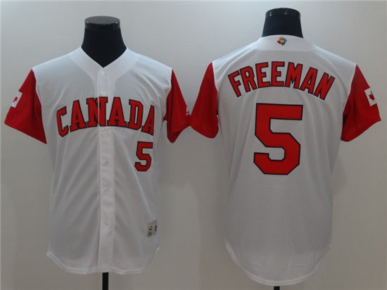 Men's Canada Baseball #5 Freddie Freeman Majestic White 2017 World Baseball Classic Stitched Authentic Jersey