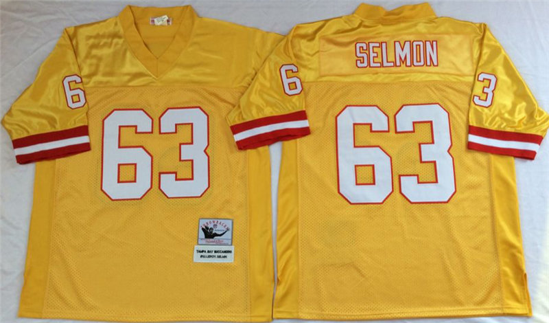 Mens Tampa Bay Buccaneers #63 Lee Roy Selmon Orange Mitchell&Ness NFL Throwback Jersey