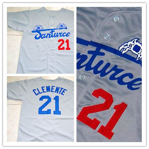 Men's Cangrejeros de Santurce PUERTO RiCO #21 Roberto Clemente Grey baseball Jerseys