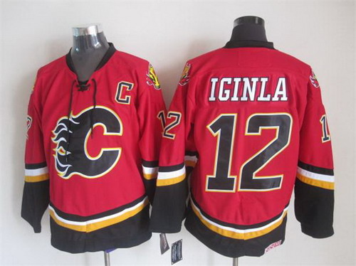 Men's Calgary Flames #12 Jarome Iginla 2003-04 Red CCM Vintage Throwback Jersey