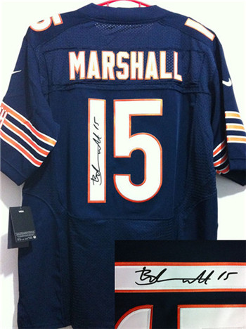 Chicago Bears #15 Brandon Marshall Blue Nik Signed Elite Jersey