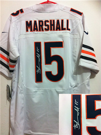 Chicago Bears #15 Brandon Marshall White Nik Signed Elite Jersey