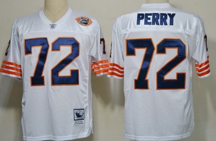 Chicago Bears #72 William Perry White Throwback With Bear Patch Jersey