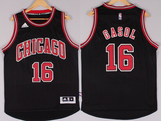 Men's Chicago Bulls #16 Pau Gasol 2015 Revolution 30 Swingman Black Jersey