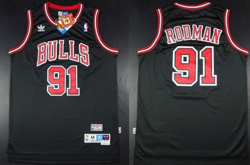 Men's Chicago Bulls #91 Dennis Rodman Full Black Hardwood Classics Throwback Jersey