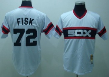 Men's Chicago White Sox #72 Carlton Fisk 1983 White Cooperstown Throwback Jersey