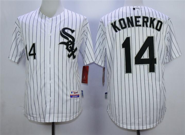 Men's Chicago White Sox #14 Paul Konerko White With Black Pinstripe Jersey