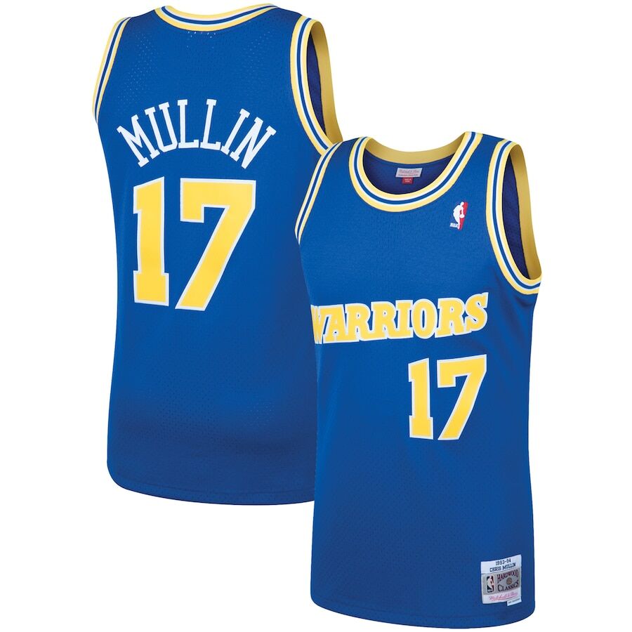 Mens Golden State Warriors #17 Chris Mullin Royal Mitchell & Ness 1993-94 Hardwood Classics Throwback Jersey