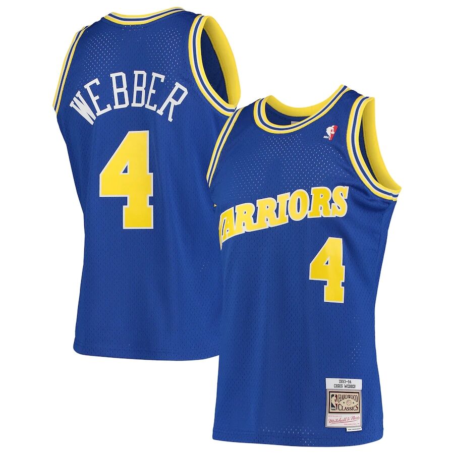 Men's Golden State Warriors #4 Chris Webber 1993-994 Royal Mitchell & Ness Hardwood Classics Throwback Swingman Jersey