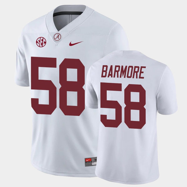 Christian Barmore Alabama Crimson Tide Men's Jersey - #58 NCAA White Game