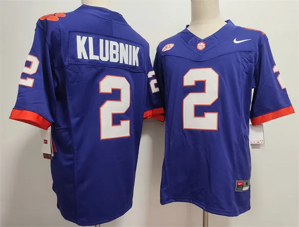 Mens Clemson Tigers #2 Cade Klubnik Purple College Football Game Jersey