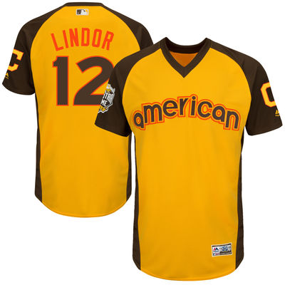 Men's Cleveland Indians Francisco Lindor Yellow 2016 MLB All-Star Game Cool Base Batting Practice Player Jersey