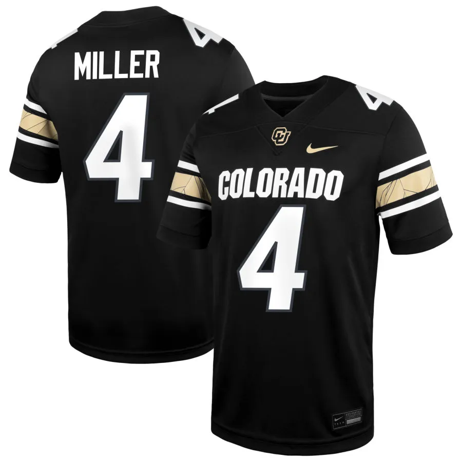 Colorado Buffaloes #4 Omarion Miller 2025 Black White College Football Game Jersey