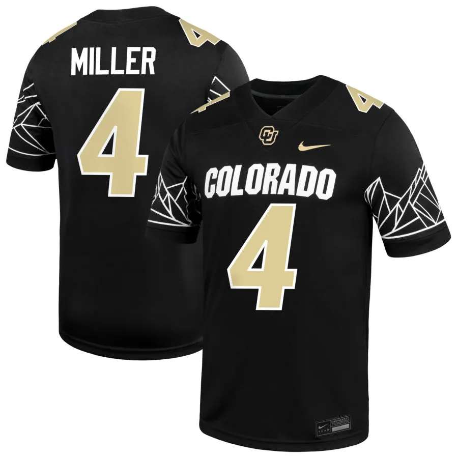 Colorado Buffaloes #4 Omarion Miller 2025 Black Gold College Football Game Jersey