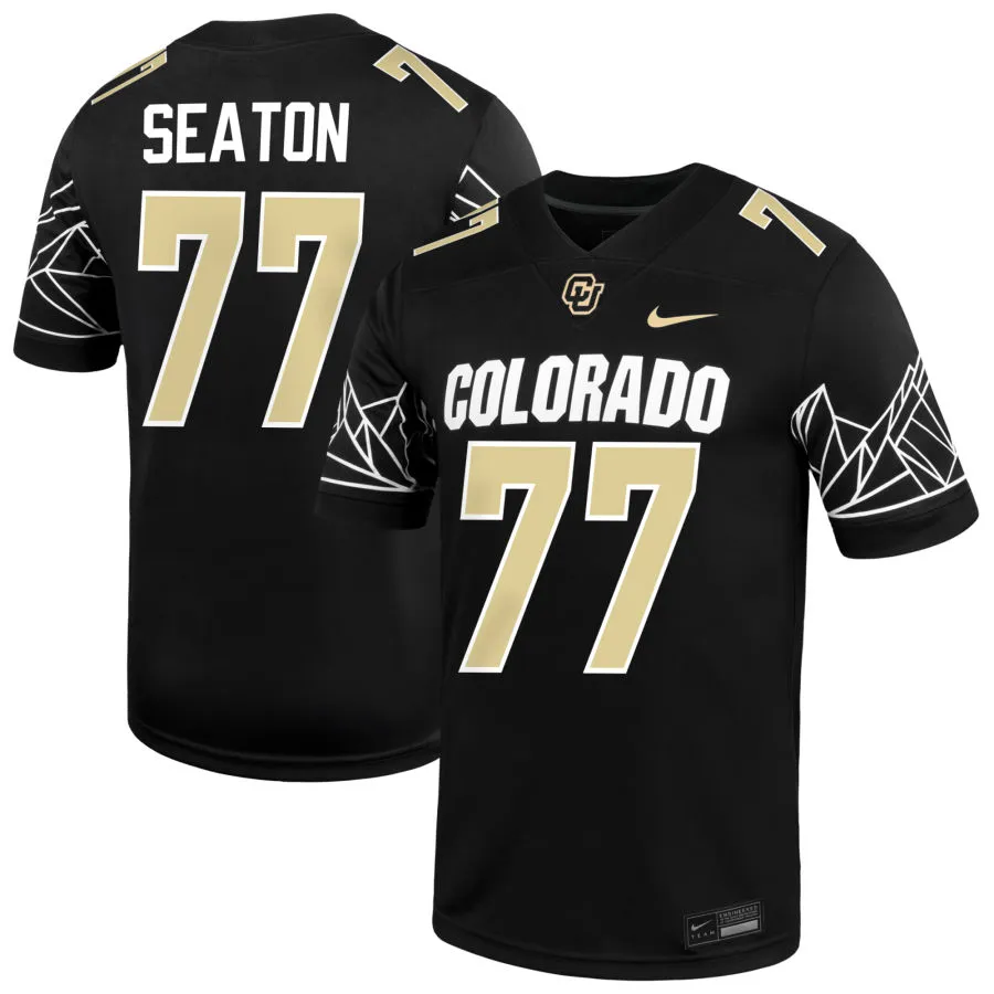 Colorado Buffaloes #77 Jordan Seaton 2025 Black College Football Game Jersey