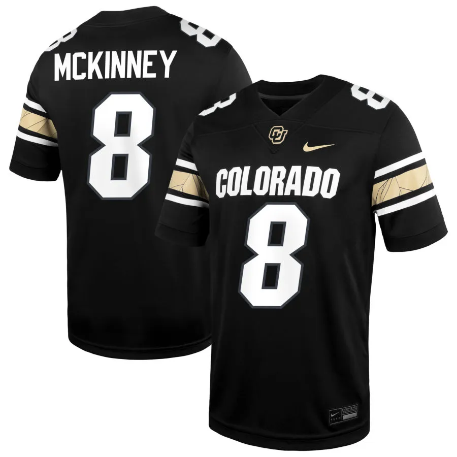 Colorado Buffaloes #8 DJ McKinney 2025 Black White College Football Game Jersey