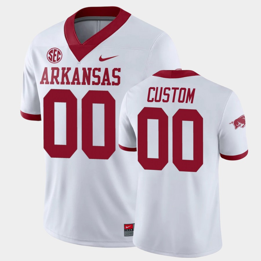 Mens Arkansas Razorbacks  Custom Nike 2020 White College Football Jersey