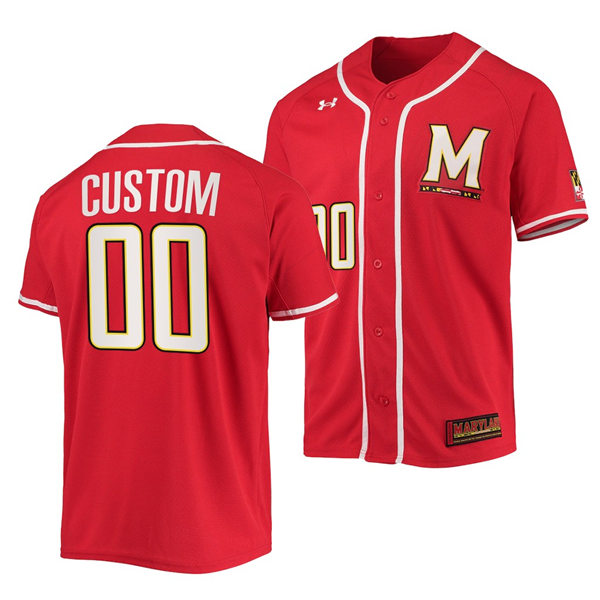 Mens Youth Maryland Terrapins Custom Under Armour Red BIG M Baseball Game Jersey