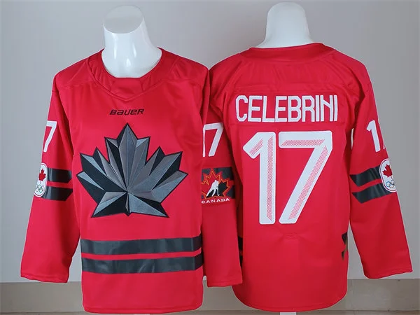 Men's Canada #17 Macklin Celebrini 2026 Canada Olympic Hockey Jersey Red