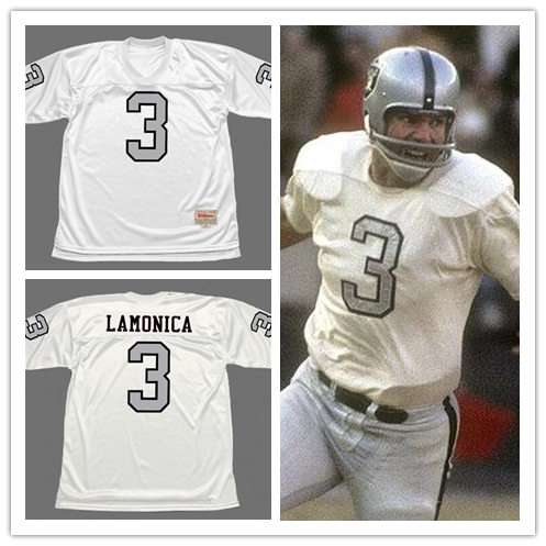 Mens Oakland Raiders #3 DARYLE LAMONICA Mitchell&Ness 1970 White With Silvery Throwback Jersey