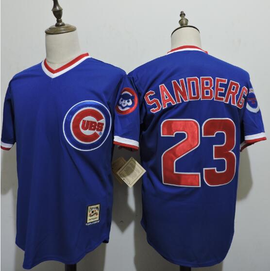Men's Chicago Cubs Retired Player #23 Ryne Sandberg Blue Pullover Cooperstown Collection Mitchell & Ness Jersey By Majestic