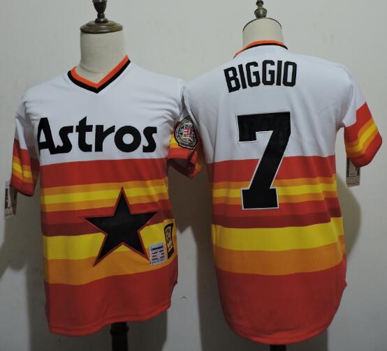 Men's Houston Astros Retired Player #7 Craig Biggio 2015 Hall of Fame Orange Rainbow Cool Base Cooperstown Collection Player Jersey