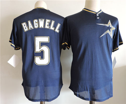 Men's Houston Astros #5 Jeff Bagwel Mitchell & Ness Navy Cooperstown Collection Batting Practice Jersey
