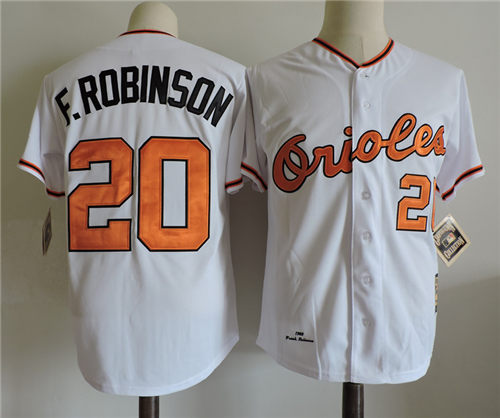 Men's Baltimore Orioles #20 FRANK ROBINSON 1971 White Majestic Cooperstown Throwback Jersey