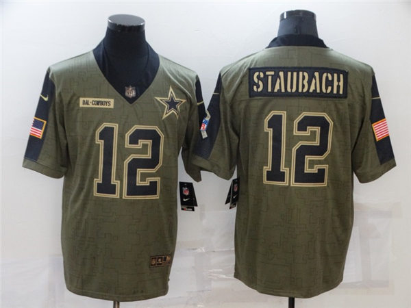 Mens Dallas Cowboys #12 Roger Staubach Nike Olive 2021 Salute To Service Limited Jersey