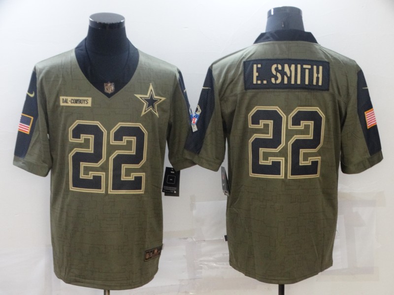 Mens Dallas Cowboys #22 Emmitt Smith Nike Olive 2021 Salute To Service Limited Jersey