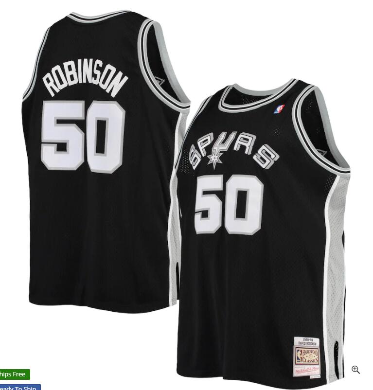 Mens San Antonio Spurs #50 David Robinson Black Mitchell&Ness Throwback Jersey