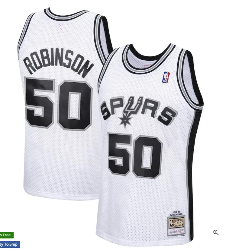 Mens San Antonio Spurs #50 David Robinson White Mitchell&Ness Throwback Jersey
