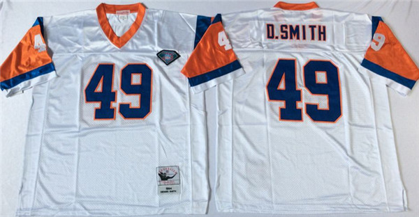 Mens Denver Broncos #49 Dennis Smith White 75TH Throwback Jersey