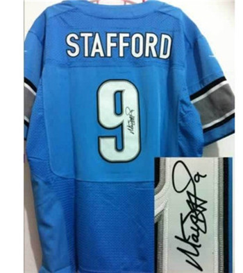 Men's Detroit Lions #9 Matthew Stafford Blue Nik Elite Signed Jersey