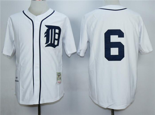 Mens Detroit Tigers #6 Al Kaline White Mitchell & Ness Throwback Jersey