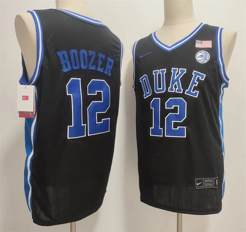 Mens Duke Blue Devils #12 Cameron Boozer 2025 Black College Basketball Game Jersey
