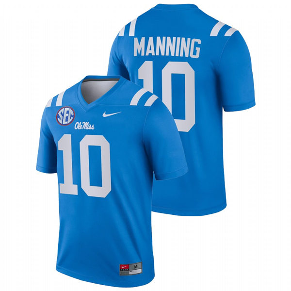 Mens Ole Miss Rebels #10 Eli Manning Nike Light Blue College Football Game Jersey
