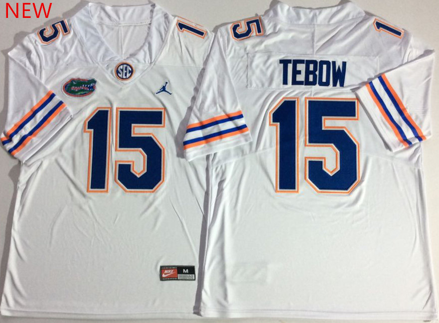 Men's Florida Gators #15 Tim Tebow Jordan White Football Jersey
