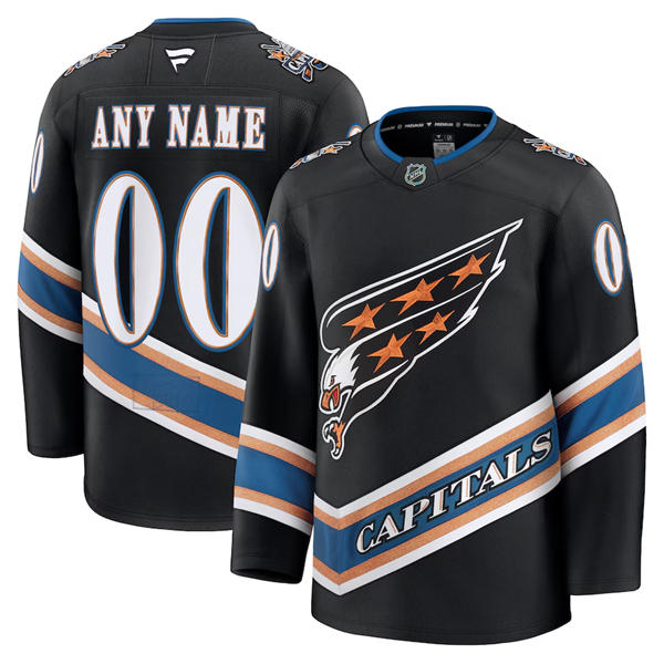 Mens Youth Washington Capitals Custom Fanatics Black Alternate 50th Anniversary Premium Jersey