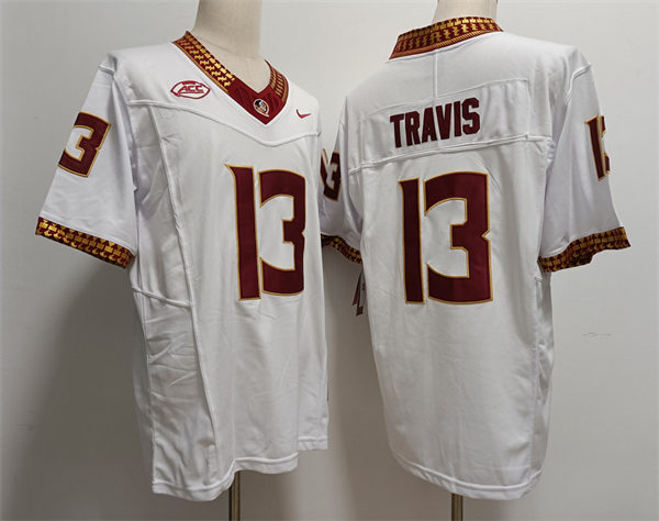 Men's Florida State Seminoles #13 Jordan Travis Nike 2023 White F.U.S.E. Elite College Football Game Jersey