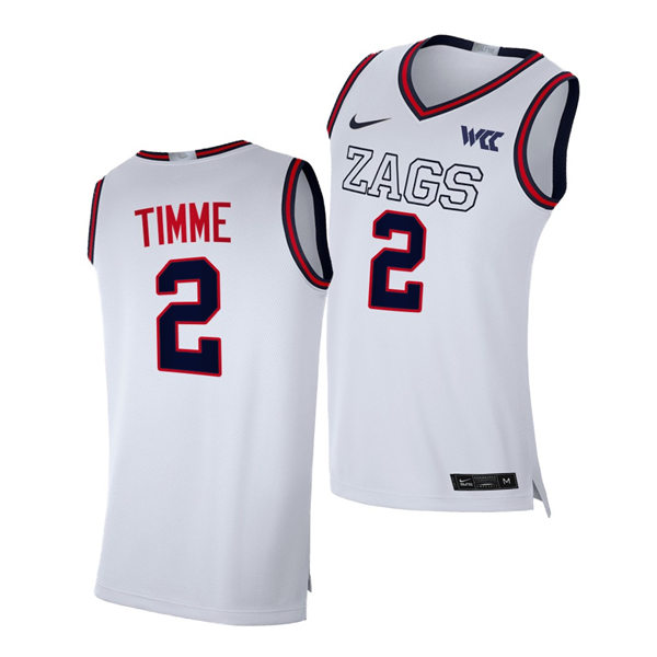 Men's Gonzaga Bulldogs #2 Drew Timme 2021 White ZAGS Nike NCAA College Basketball Jersey