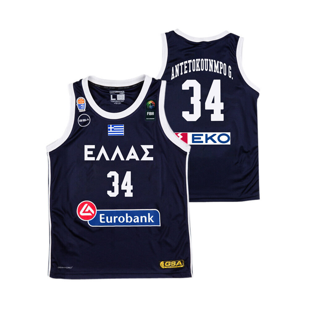 Mens Greece Basketball Team #34 Giannis Antetokounmpo Navy 2019 FIBA Baketball World Cup Away Jersey