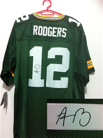 Green Bay Packers #12 Aaron Rodgers Green Nike Signed Elite Jersey