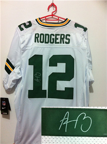 Green Bay Packers #12 Aaron Rodgers White Nike Signed Elite Jersey