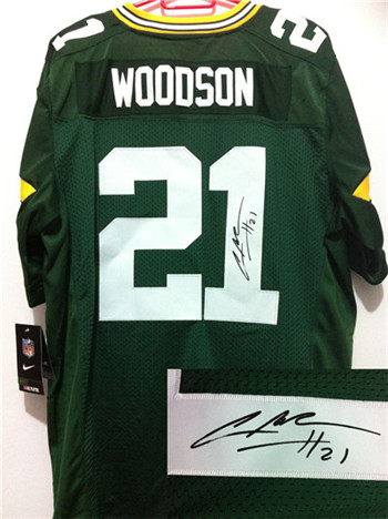 Green Bay Packers #21 Charles Woodson Green Nike Signed Elite Jersey