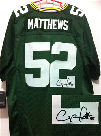 Green Bay Packers #52 Clay Matthews Green Nike Signed Elite Jersey