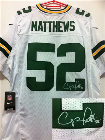 Green Bay Packers #52 Clay Matthews White Nike Signed Elite Jersey