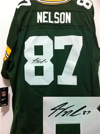 Green Bay Packers #87 Jordy Nelson Green Nike Signed Elite Jersey